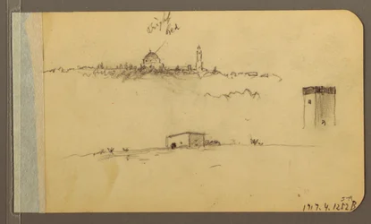 Church, Tower, House; Verso: Mountain Range, 1889