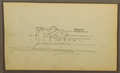 Church, Towers; Verso: Figures in Canoe, Botanical Sketches, 1857