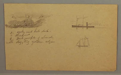 Cloud Study, Steamship, Sailboat, Possibly 1865–66