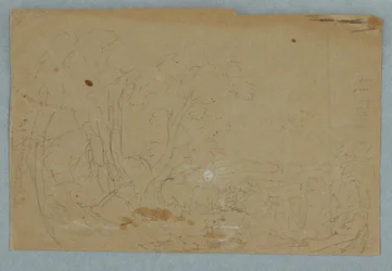 Cloudy sky over hilly landscape; Verso: Full moon reflected in a brook, 1845–50