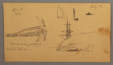Dog, Sailboat Studies, Anchor, Cliffs, possibly July 8, 1859