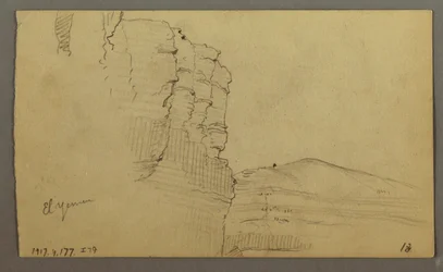 El Yemen Valley, Arabia: Rock Wall with the Upper Part Resembling a Row of Columns, February 20, 1868