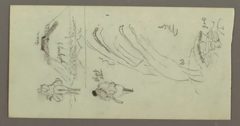 Figure Riding Camel, Figure Walking, Hillside, and Hilltop, possibly 1868