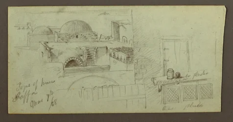 Rooftops overlooking sea, doorway of a house, March 7, 1868