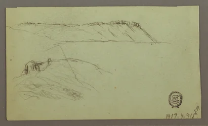 Ruins Surrounded by Walls, Tents, Two Figure Studies, April 28, 1868