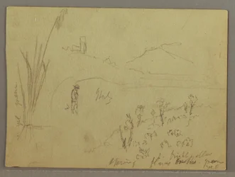 Sketches from Italy: Building with a Tower, Mountain, and Man, April 29, 1869