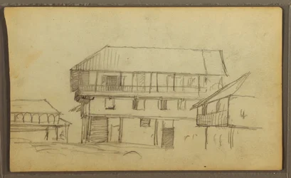 Street Corner in Guayaquil, Ecuador; Verso: Botanical Sketches, House, Ecuador or Colombia, 1857
