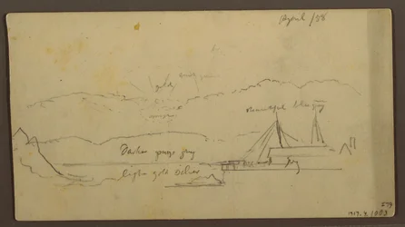 Sunset Over Bank with Ship, 1858