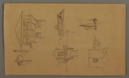 Timber House, Two Sailboats, Roof Studies, possibly 1868