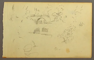 Trees, Bridge, Faces in Profile, possibly 1844