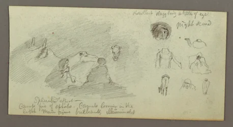Two Figures and Two Camel by Campfire, Figure and Camel Studies, possibly 1868