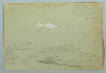 Views of Artisana Volcano from or near Quito, and a Cloudy Sky over a Mountain Ridge, Ecuador, June 23, 1857