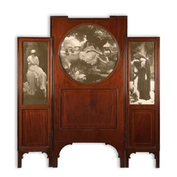 Mahogany Three-Fold Screen with Print Inlays