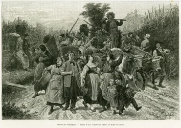 Return of the harvest. Engraving by Lix, to illustrate the story 