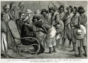 The Soudan: Friendly natives doing homage to the Sheik el Morgani, from 