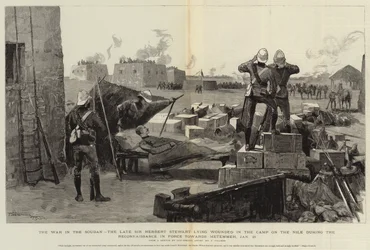 The War in the Soudan, the Late Sir Herbert Stewart lying wounded in the Camp on the Nile during the Reconnaissance in Force towards Metemmeh, 21 January