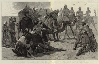 With the Camel Corps from Sarass to Dongola, a Halt of the Mounted Infantry in the Nubian Desert