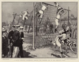 A Naval Athletic Gathering, Scaling the Torpedo Net in the Obstacle Race