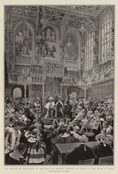 The Opening of Parliament by the King, His Majesty reading his Speech in the House of Lords