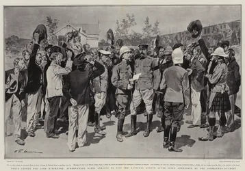 Three Cheers for Lord Kitchener, Surrendered Boers Anxious to join the National Scouts after being addressed by the Commander-in-Chief