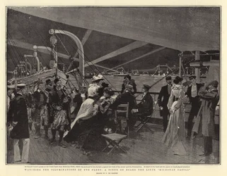 Watching the Illuminations of the Fleet, a Scene on Board the Liner Kiidonan Castle