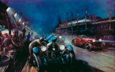 One of the Successful Lorraine-Dietrich Cars Refilling at the Pit During the Night Run in the Le Mans 24-hour Race