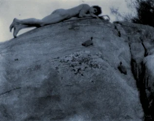 Nude Young Man on Rocks with Tortoise and Shepherd