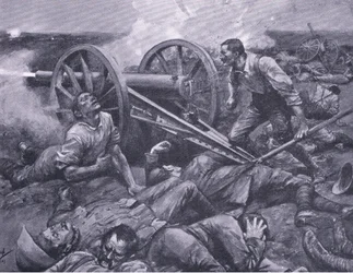 The defence of Dewetsdorp: working a 15 pounder single handed (illustration from After Pretoria: The Guerilla War)