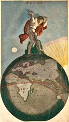 Atlas supporting the celestial vault, levering on Earth