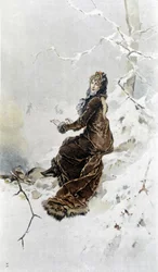 Woman in the Snow: Allegory of Winter, Calendar Illustrated by Hubert Dys
