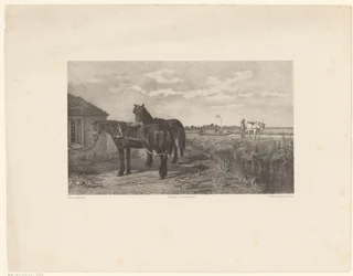 Two Horses Before a Barn