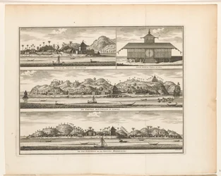 Three fortresses on Ambon. Hila and Fort Amsterdam / New Moorish Temple of Hila / Fort Rotterdam at Larike / Pas Baguwala and Fort Middelburg (title on object)