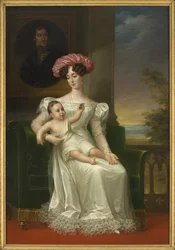 Portrait of Josephine of Leuchtenberg, Queen of Sweden and Norway, with her son Charles XV