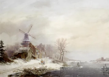 Winter Landscape with Hamlet, Windmill and Figures