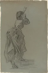 Young Woman Climbing a Step