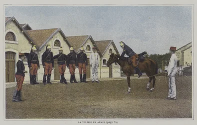 Cavalryman practicing mounting a horse
