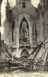 Damaged interior of the Church of Saint-Sacrement, Arras, France, World War I