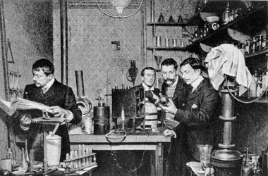 Directors of the Society of Alchemy and Astrology of France in their laboratory, 1903