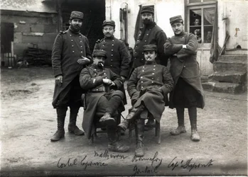 First World War (1914-1918): Telephonists and Secretaries of the General Staff of Colonel Debenedetti Farm Laroque Near Roye sur Matz (Roye-sur-Matz, Oise). March 1915