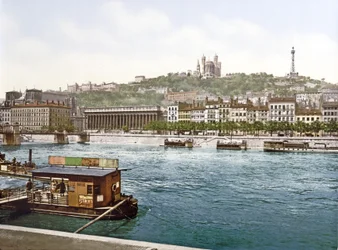 Fourvière from St. Antoine Quay, Lyons, pub. c.1900