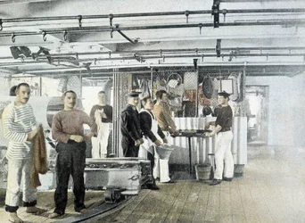 French Navy, late 19th century: The kitchen of officers