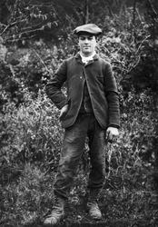 Portrait of a Young Man, Headdress of a Beret, in the Garden of the Abbey of Septfontaines, Near Bourmont en Haute Marne. Photography Late 19th Century. Ducos Collection