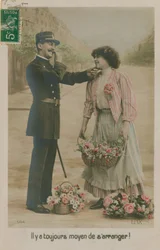 French policeman with a flower girl, 1913