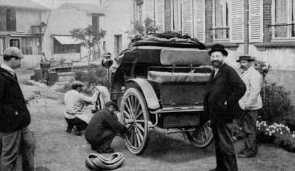 The French industrialist Edouard Michelin equipped with tires one of the first cars