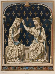 14th-Century Coronation of the Virgin, Ivory from the Louvre, Illustration from the Dictionnaire de l