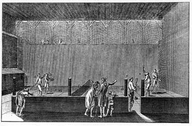 A Jeu de Paume under the reign of Louis XIV, based on a print from the encyclopedia of Diderot and Alembert
