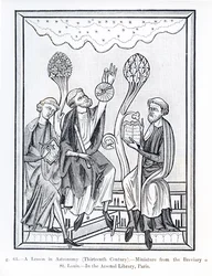 A Lesson in Astronomy, from the Breviary of St. Louis, illustration from Science and Literature in the Middle Ages and the Renaissance, written and engraved by Paul Lacroix, 1878