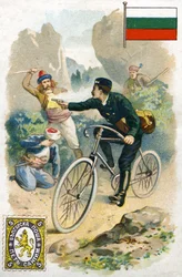 A Postman in Bulgaria fighting off robbers, late 19th century