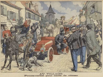 A Driver Stopped by the Police for Speeding as They Travel Through a Village