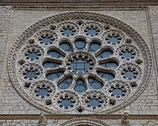 An exterior view of the west rose window